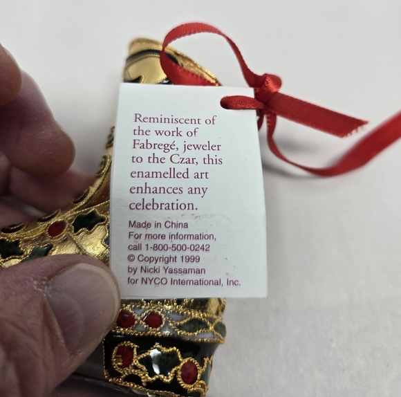 Nyco Christmas Ornament Cloisonne Enamal Ice Skating Shoe Holly Berries Leaves - Picture 11 of 12